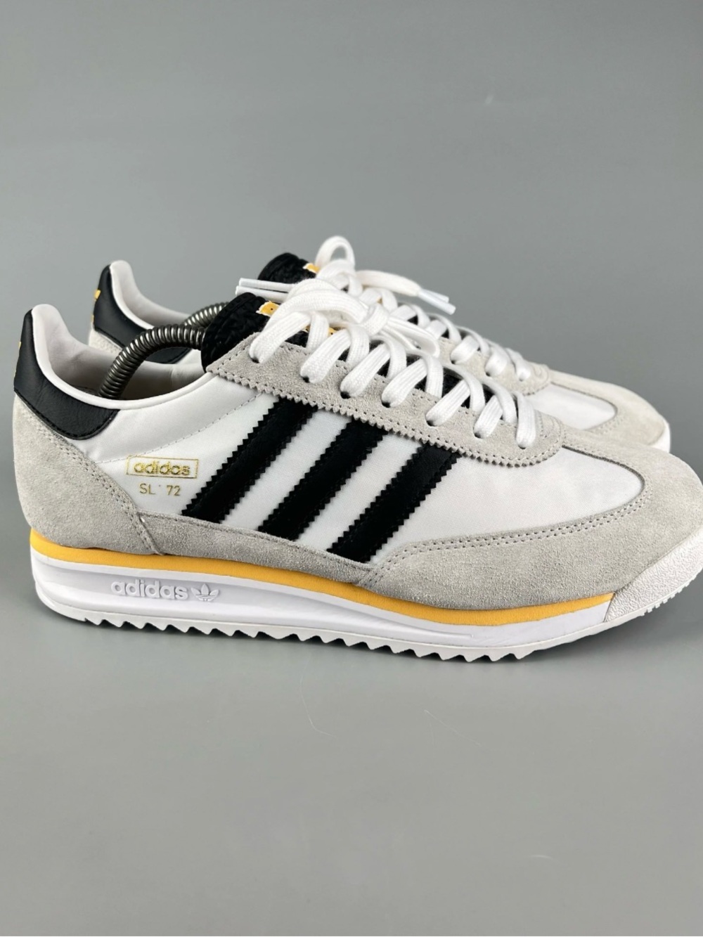 adidas SL 72 Retro Running Sneakers in White, Gray, Black & Yellow